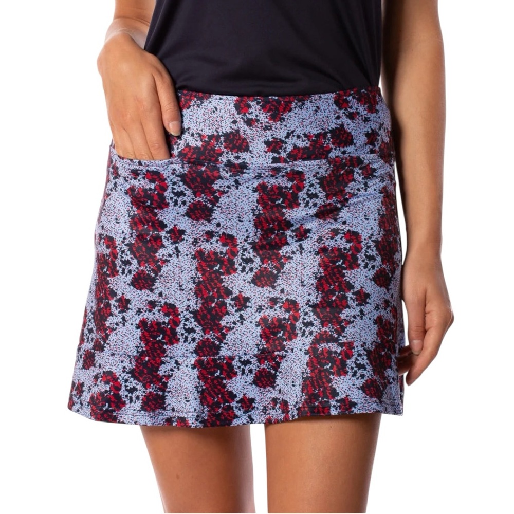 Golftini Cosmic Pull-On Ruffle Tech Skort Golf Skirt Blue Red Size Small
